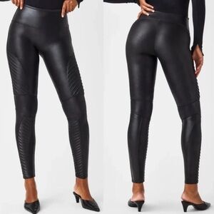 Spanx Women's Faux Leather Moto Black High-Waisted Leggings